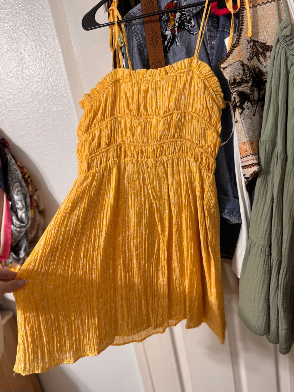 Forever 21 Yellow Smocked Mini Dress with Tie Straps